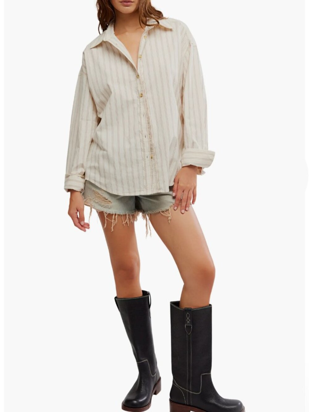 Free People We The Free Varsity Vibes Oversized Button-Up Shirt Size XS NWT